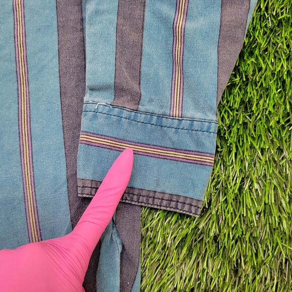 Campus Striped Button Shirt Small 20x28 Disco Hippie Baggy - Picture 3 of 12
